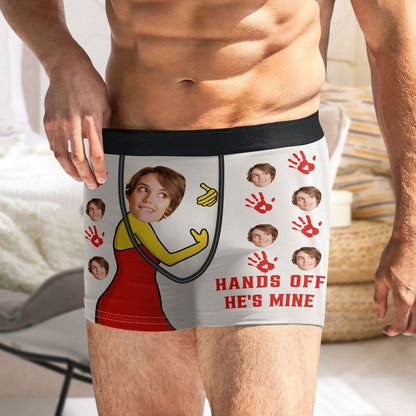 Personalized Custom Photo Hands Off He's Mine Men's Boxer Briefs - Funny Gift For Husband, Boyfriend