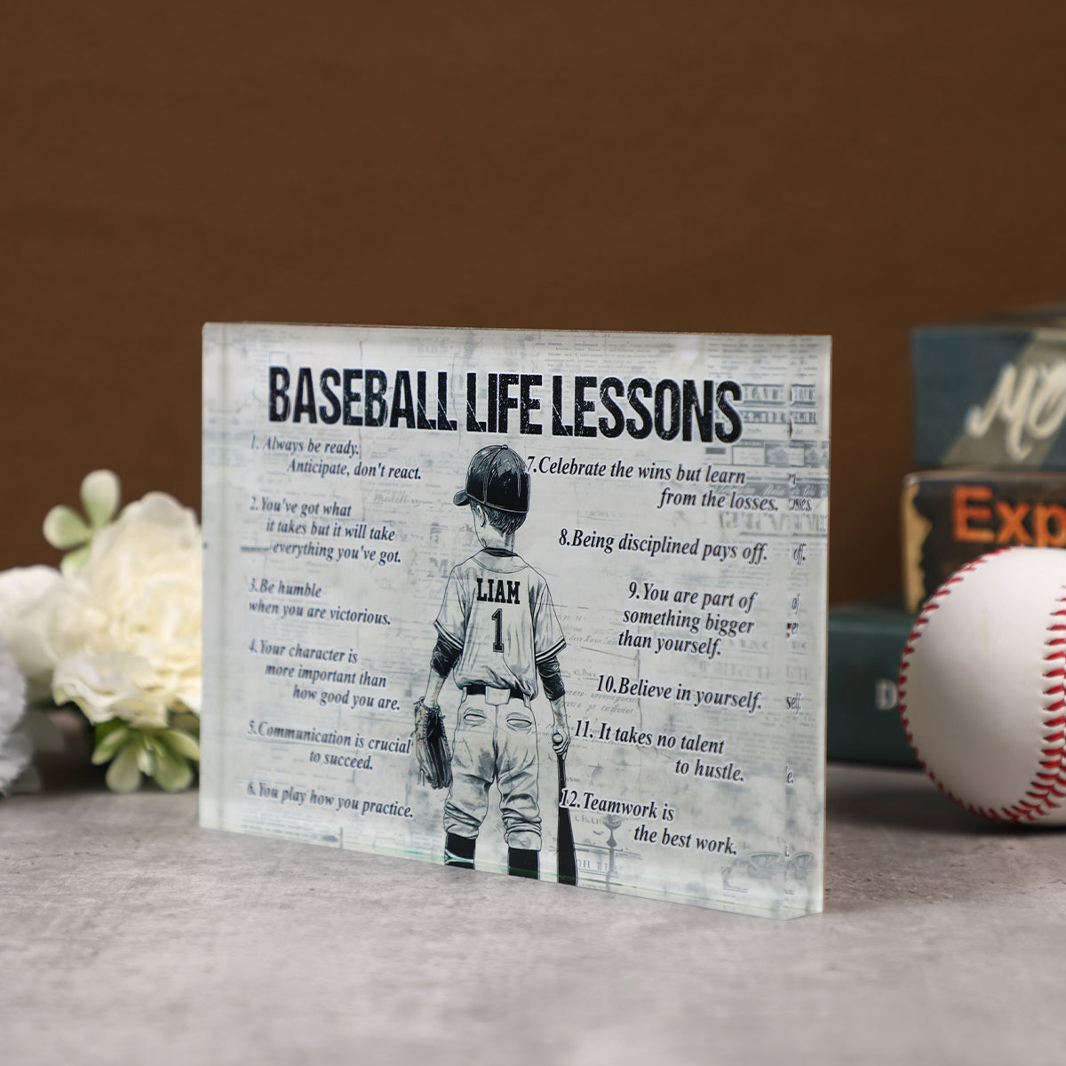 Personalized Baseball Life Lessons Acrylic Plaque - Gift for Boys & Baseball Lovers