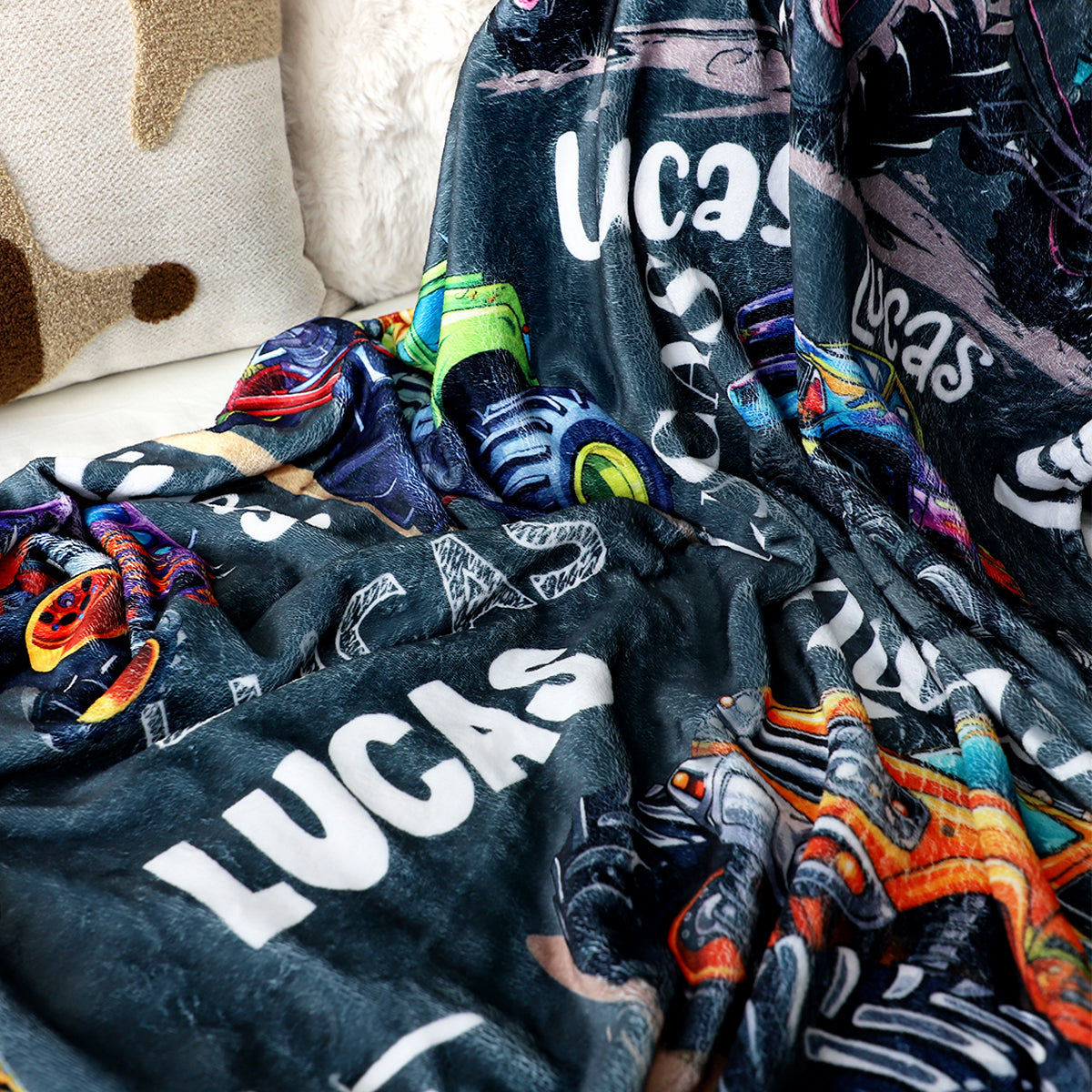 Personalized Monster Truck Blanket with Name - Keepsake Gift for Kids