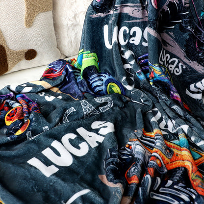 Personalized Monster Truck Blanket with Name - Keepsake Gift for Kids