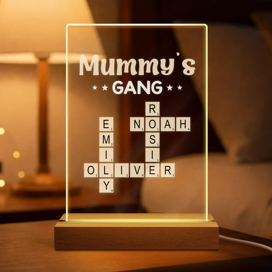 Personalised Crossword Puzzle Art Night Light - Custom Gift For Mum/Dad