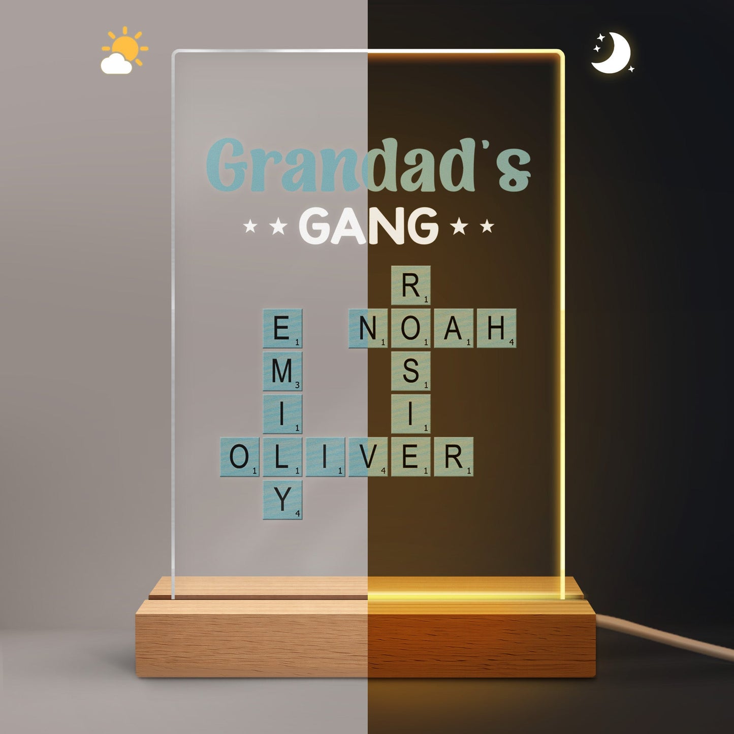 Personalised Crossword Puzzle Art Night Light - Custom Gift For Mum/Dad