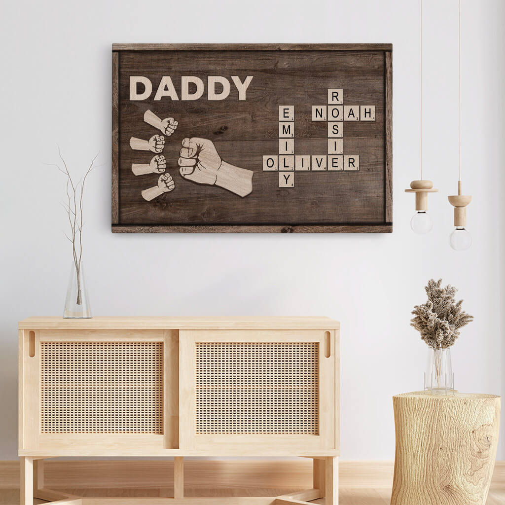 Daddy Fist Punch - Personalised Family Crossword Canvas / Poster