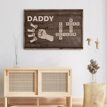 Daddy Fist Punch - Personalised Family Crossword Canvas / Poster