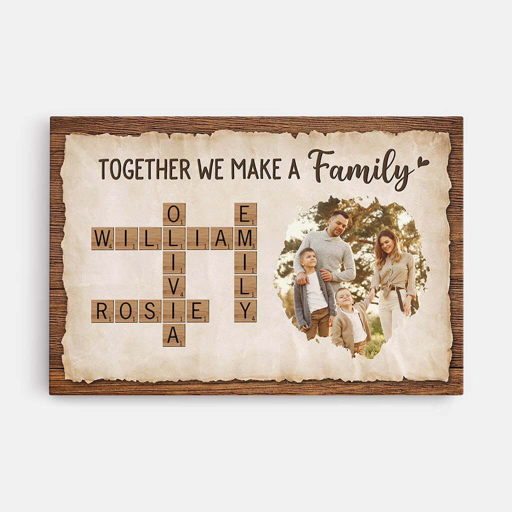 Together We Make A Family - Personalised Crossword Photo Canvas / Poster for Parents