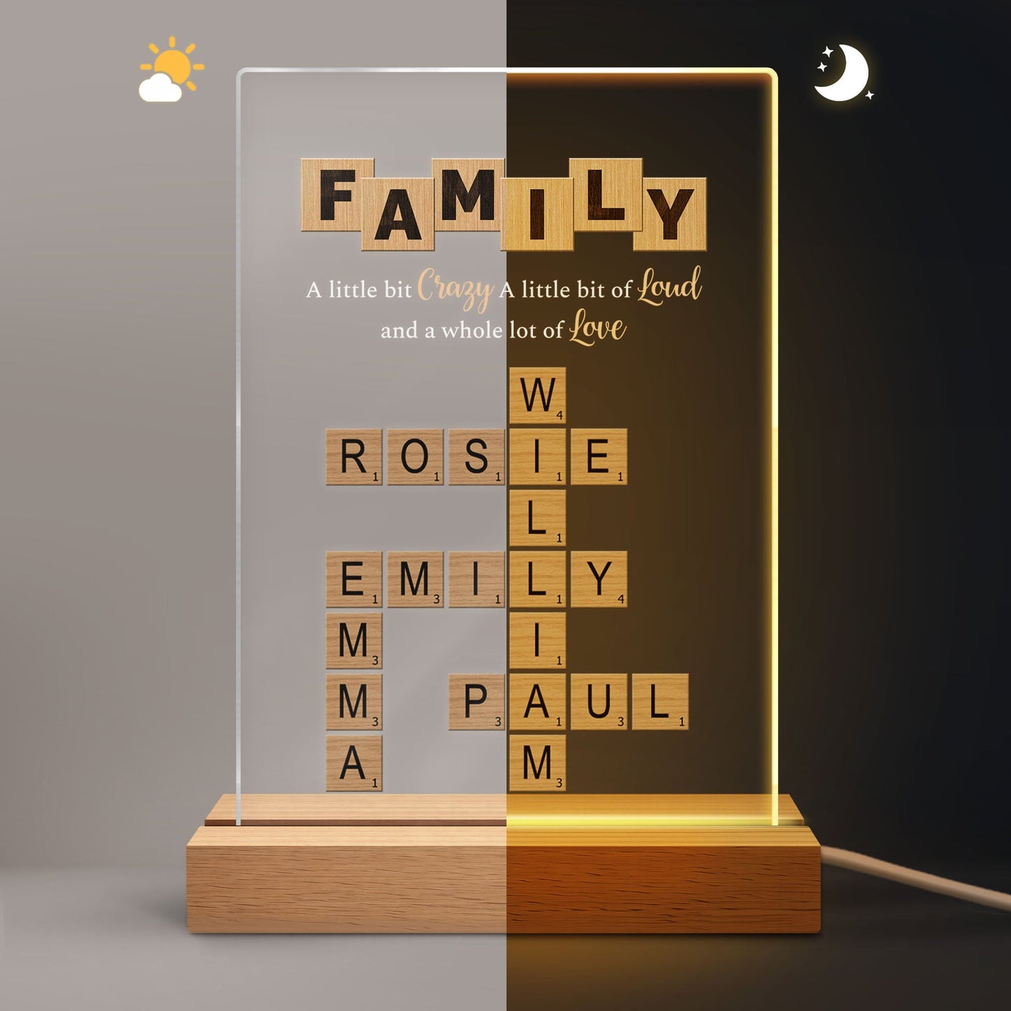 Family a Little Bit of Crazy - Personalized Crossword Night Light