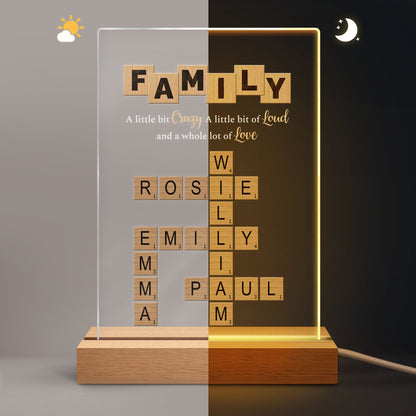 Family a Little Bit of Crazy - Personalized Crossword Night Light