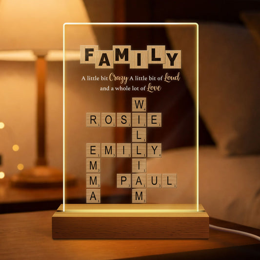 Family a Little Bit of Crazy - Personalized Crossword Night Light