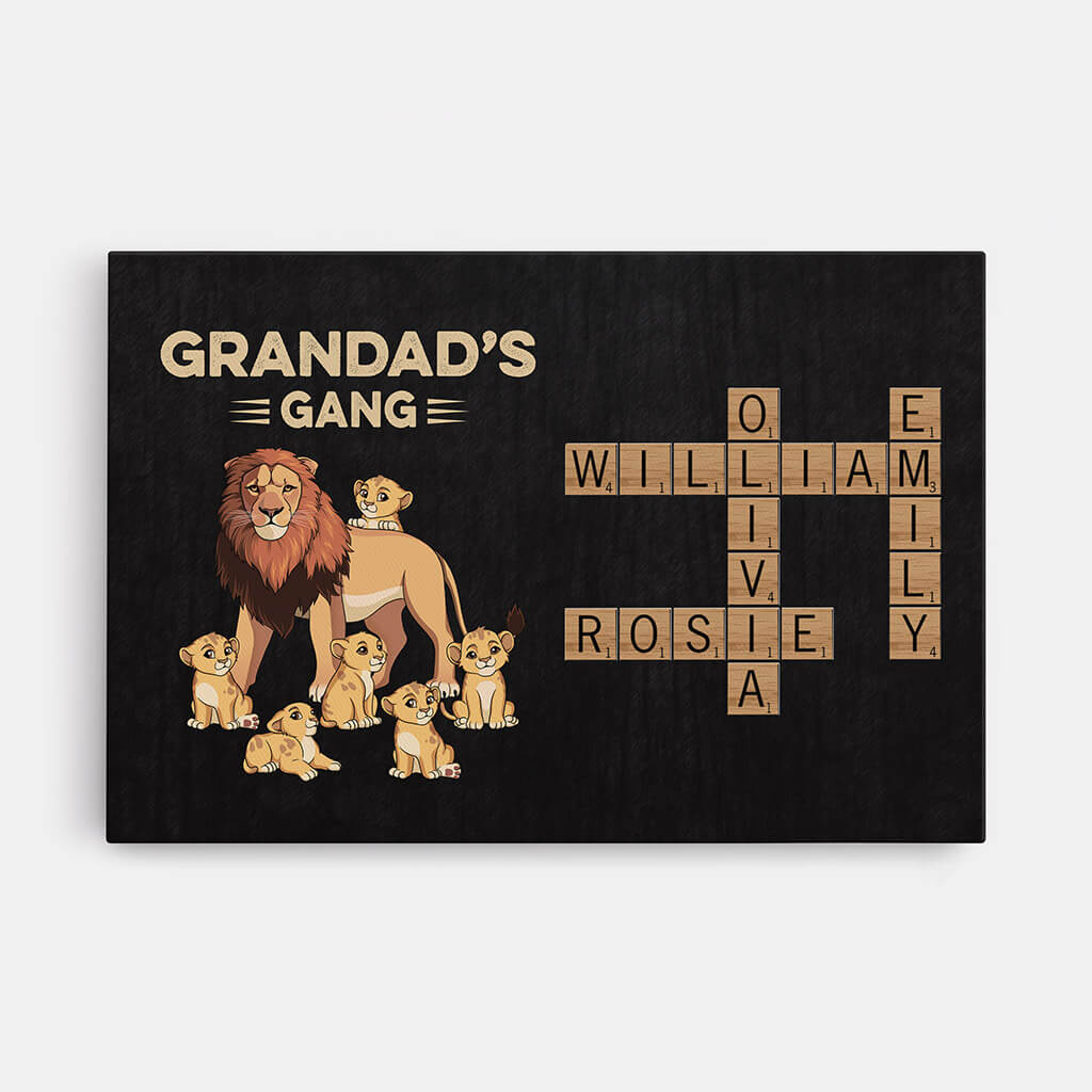 Personalized 'Daddy's Gang' Lion Canvas Wall Art for Dad & Grandpa