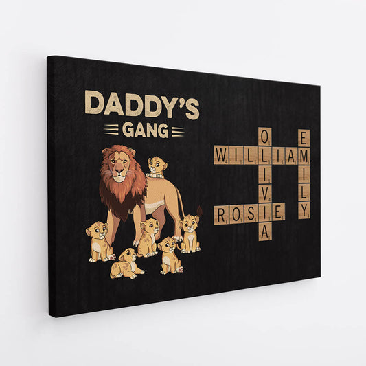 Personalized 'Daddy's Gang' Lion Canvas Wall Art for Dad & Grandpa