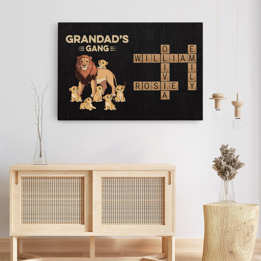 Personalized 'Daddy's Gang' Lion Canvas Wall Art for Dad & Grandpa