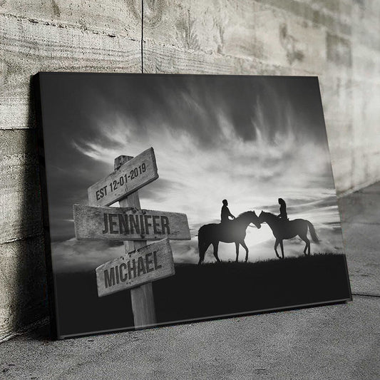 Personalized Couple Horse Horizon Poster / Canvas - Custom Names & Year
