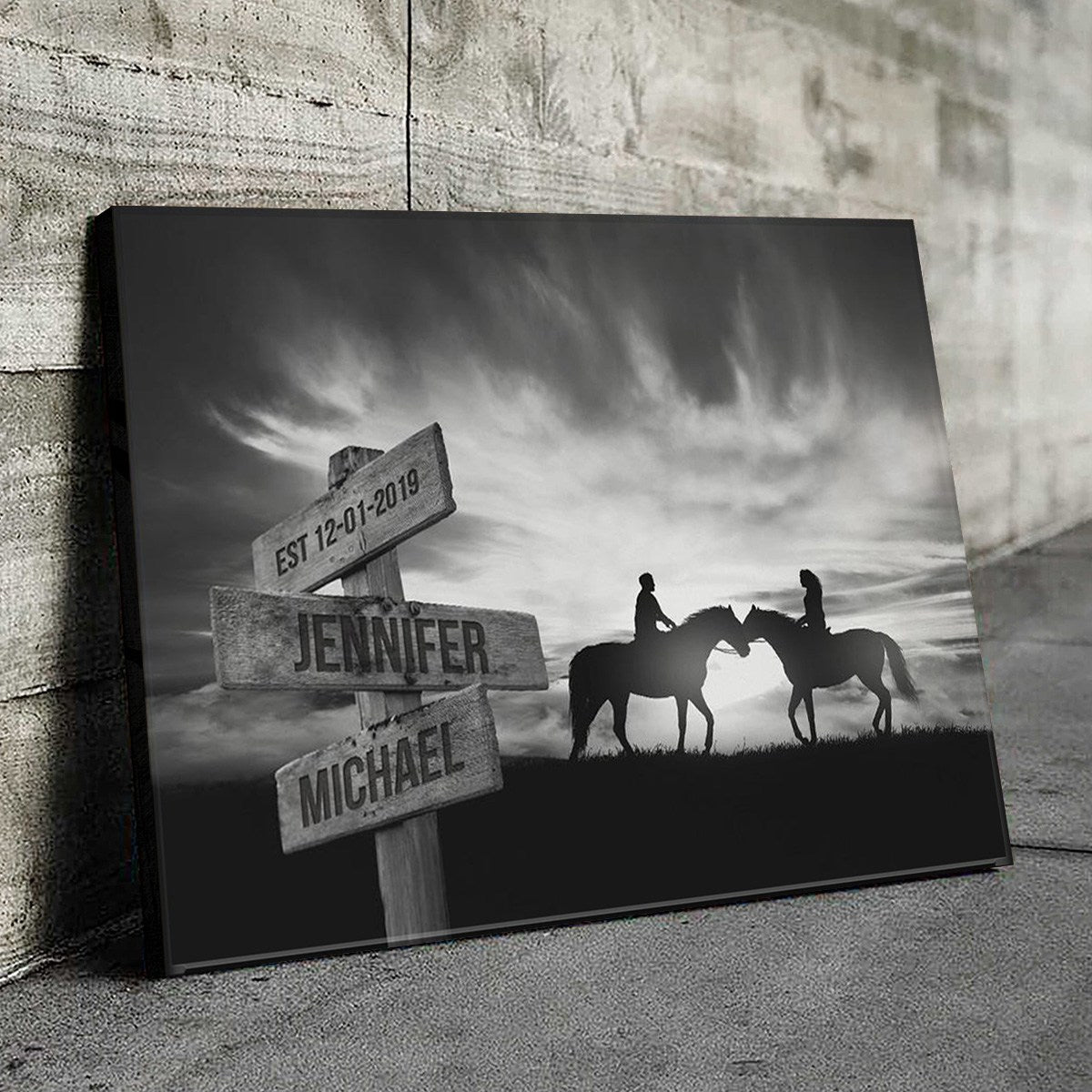 Personalized Couple Horse Horizon Poster / Canvas - Custom Names & Year