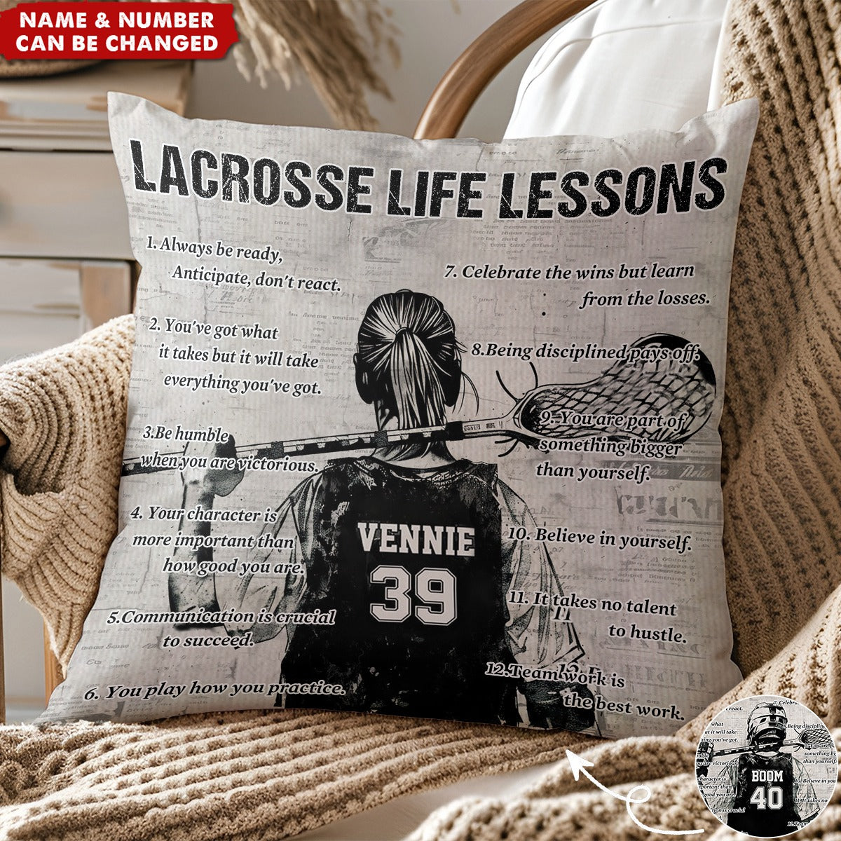 Personalized Lacrosse Life Lessons Pillow - Gift For Lacrosse Lovers
