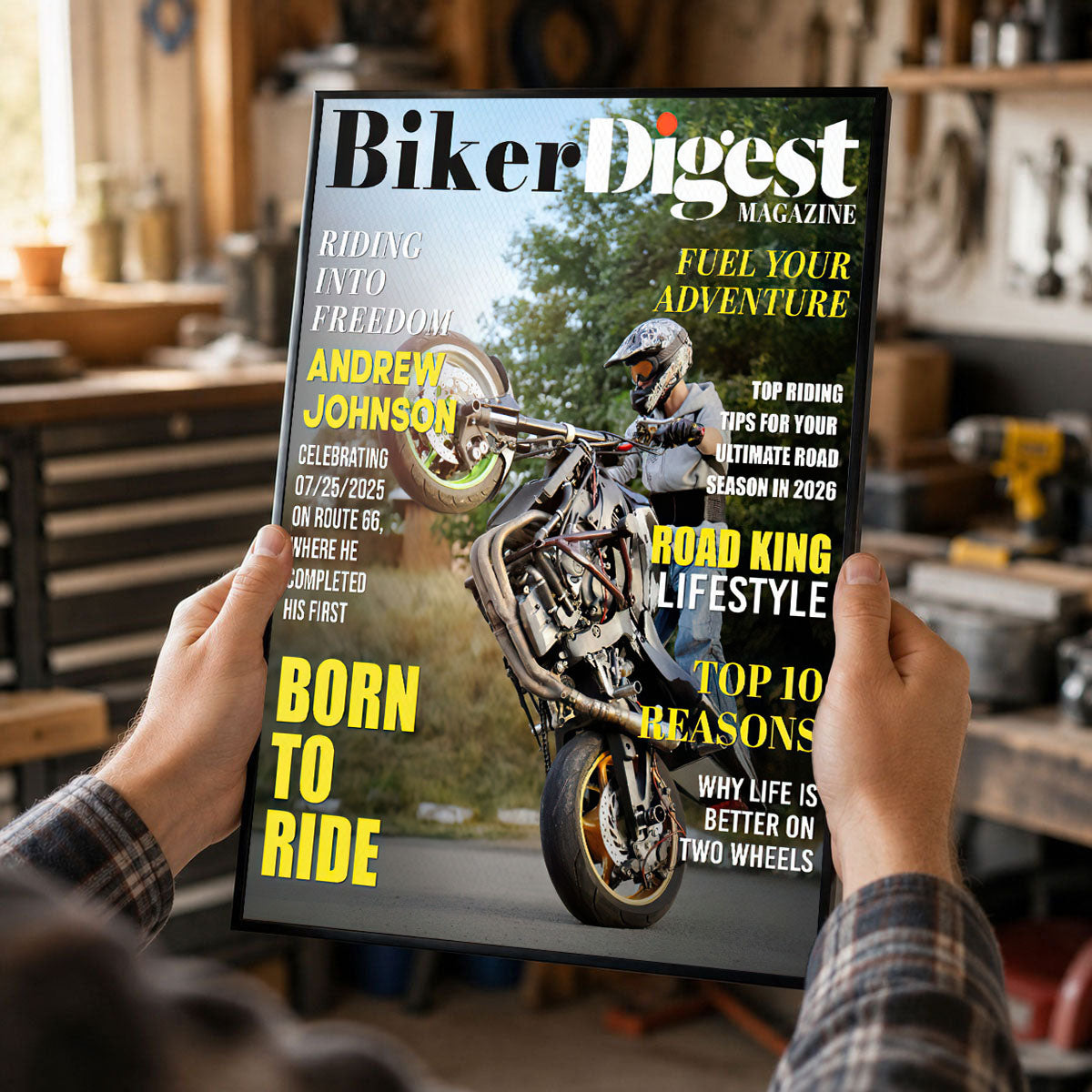 Personalized Biker Magazine Canvas personalization view for Dad