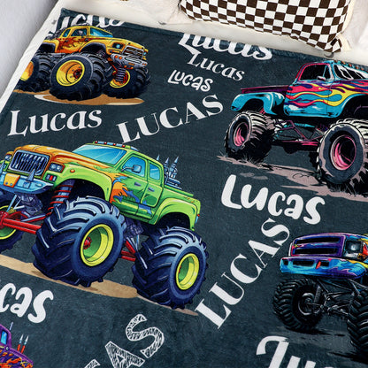 Personalized Monster Truck Blanket with Name - Keepsake Gift for Kids