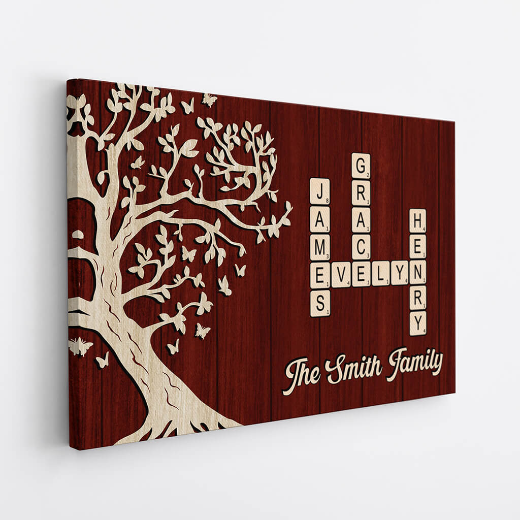 Personalised The Family With Crossword Canvas Framed Canvas Wall Art