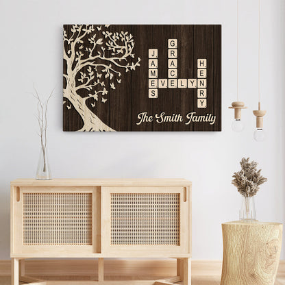 Personalised The Family With Crossword Canvas Framed Canvas Wall Art