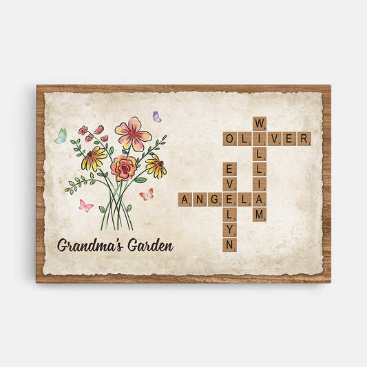 Personalised Grandma's Garden Crossword Design Canvas Framed Canvas Wall Art