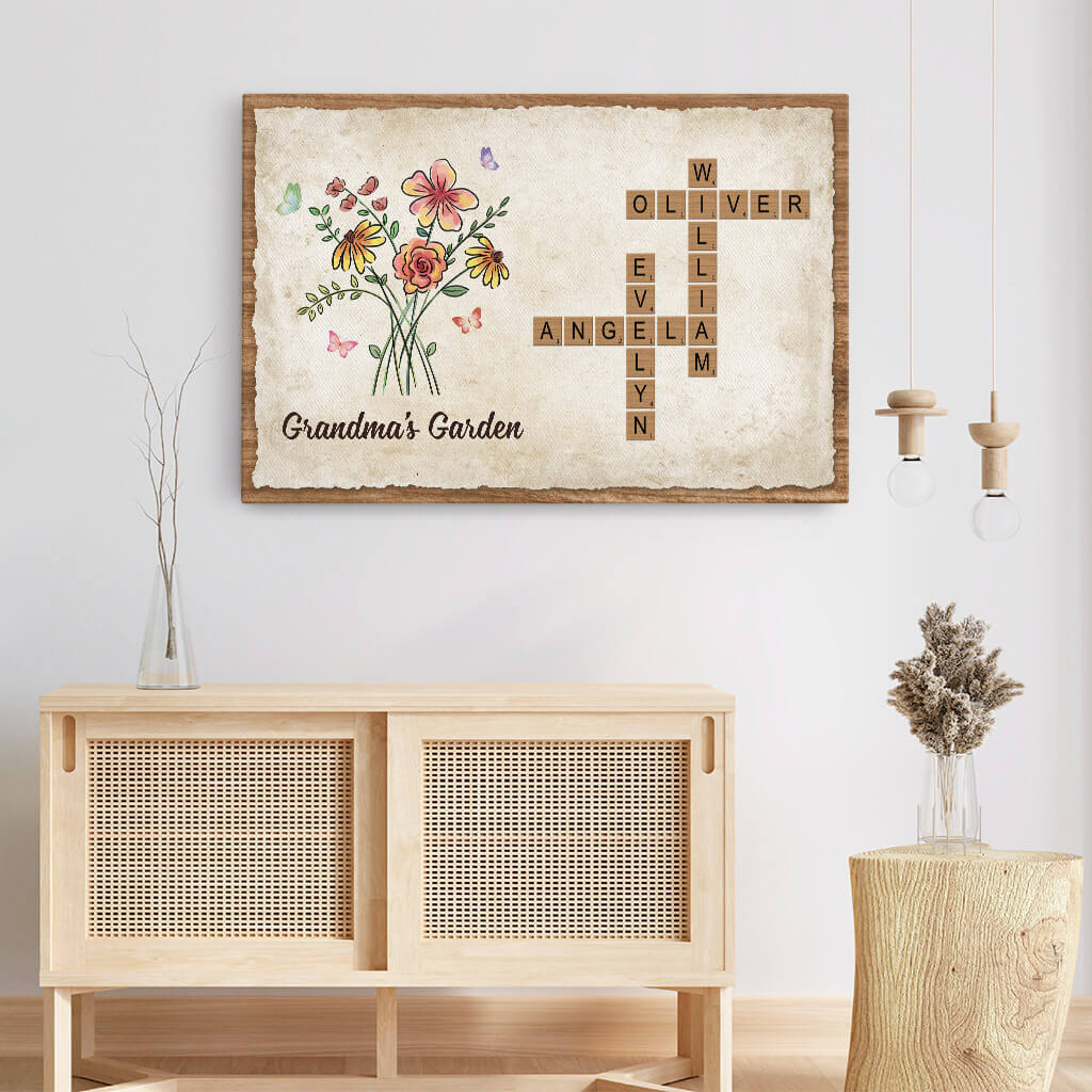 Personalised Grandma's Garden Crossword Canvas Framed Canvas Wall Art