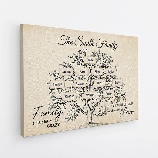 Personalized Family Tree Canvas Art: "Crazy, Loud, Love" Custom Gift