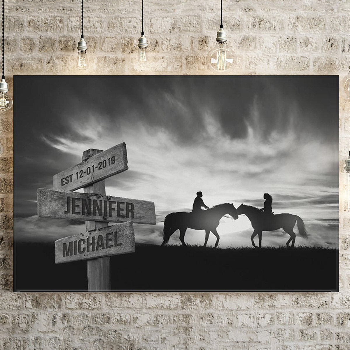 Personalized Couple Horse Horizon Poster / Canvas - Custom Names & Year
