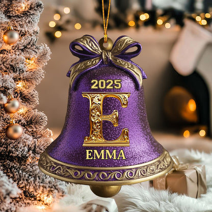 Custom Initial Gold Bell For Family - 2025 Personalized Christmas Ornament