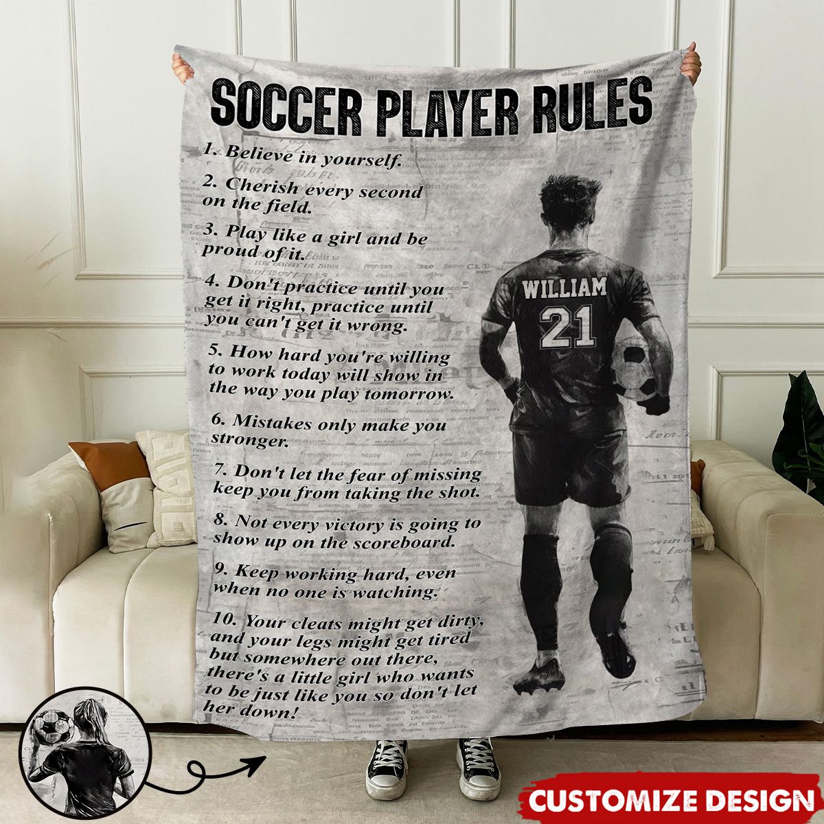 Personalized Soccer Blanket for Kids - Gift for Soccer Lovers