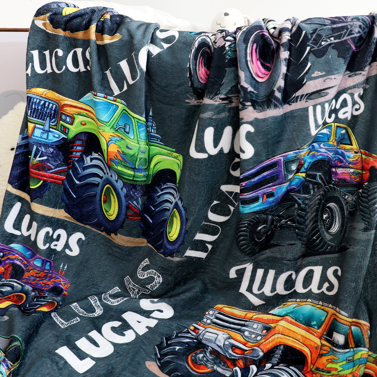 Personalized Monster Truck Blanket with Name - Keepsake Gift for Kids