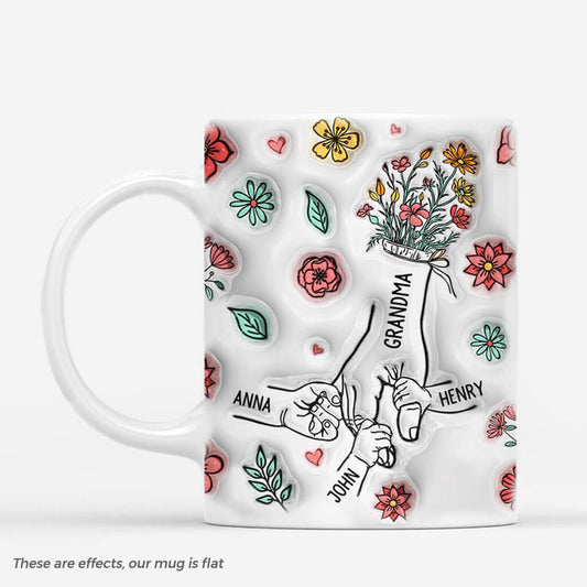 Grandma/Mummy Holding Hands - Personalised Flower Mug