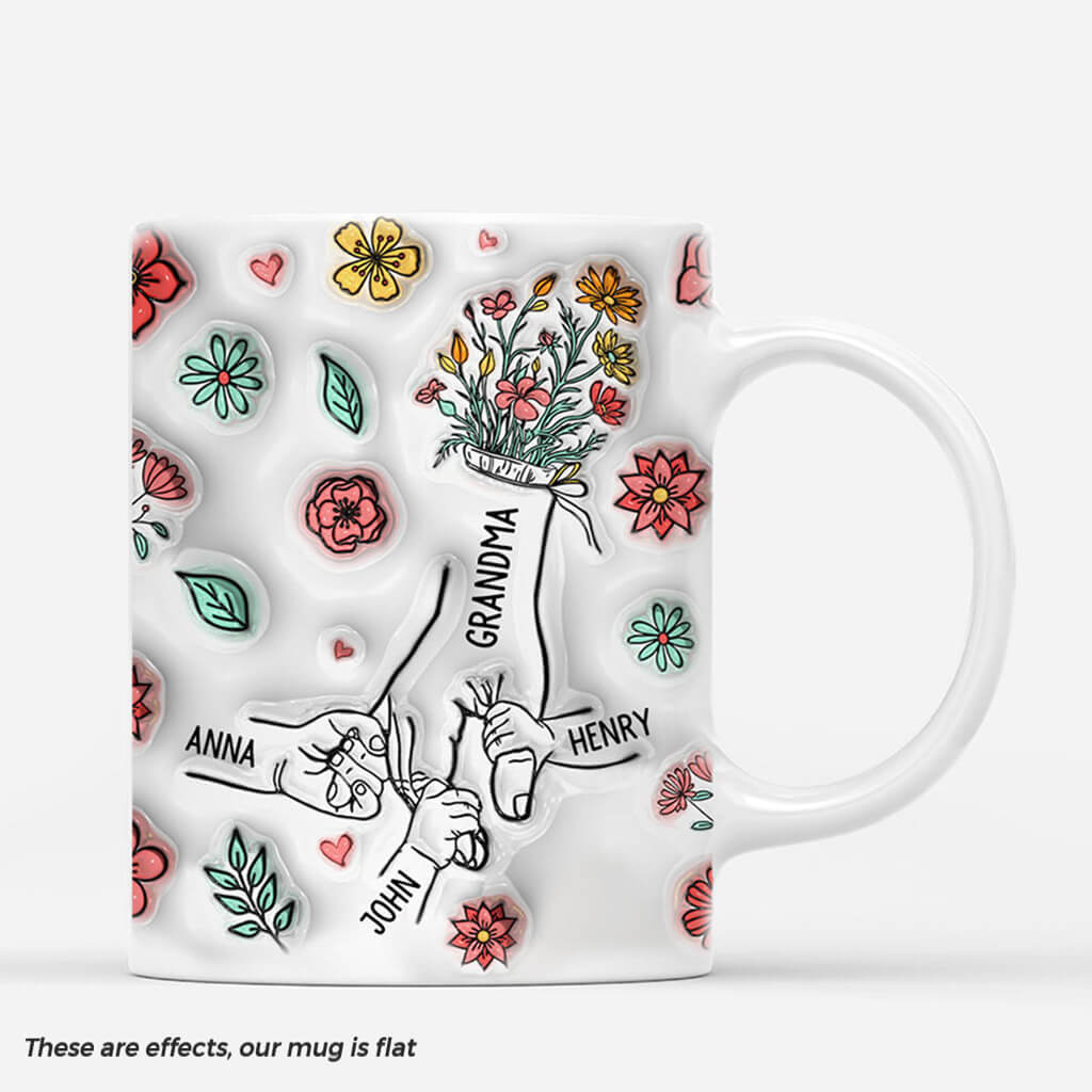 Grandma/Mummy Holding Hands - Personalised Flower Mug