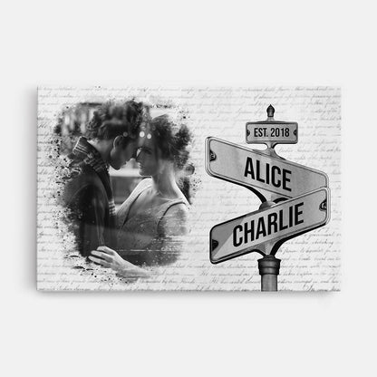 Personalised Vintage Street Sign Photo Canvas / Poster - Custom Gift for Couples