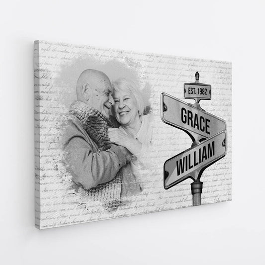 Personalised Vintage Street Sign Photo Canvas / Poster - Custom Gift for Couples