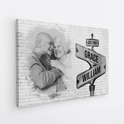 Personalised Vintage Street Sign Photo Canvas / Poster - Custom Gift for Couples