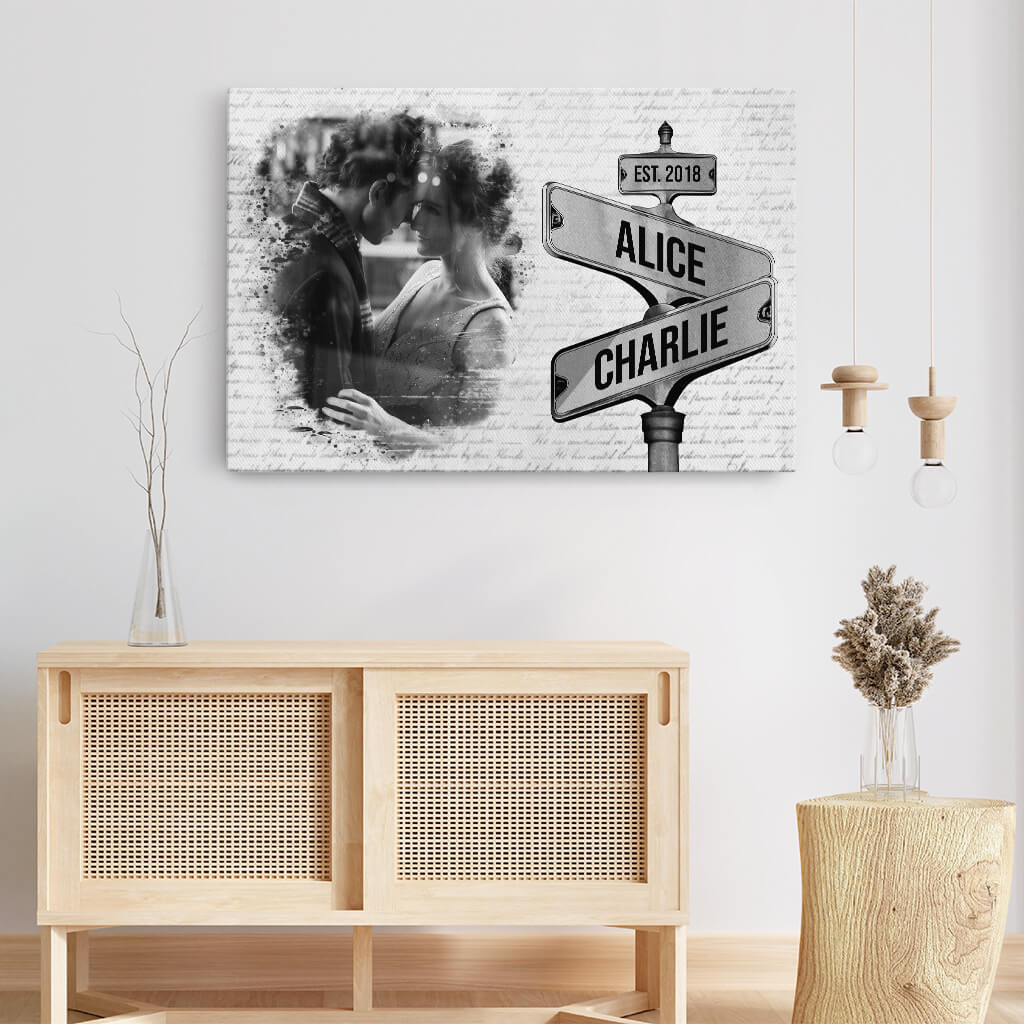 Personalised Vintage Street Sign Photo Canvas / Poster - Custom Gift for Couples