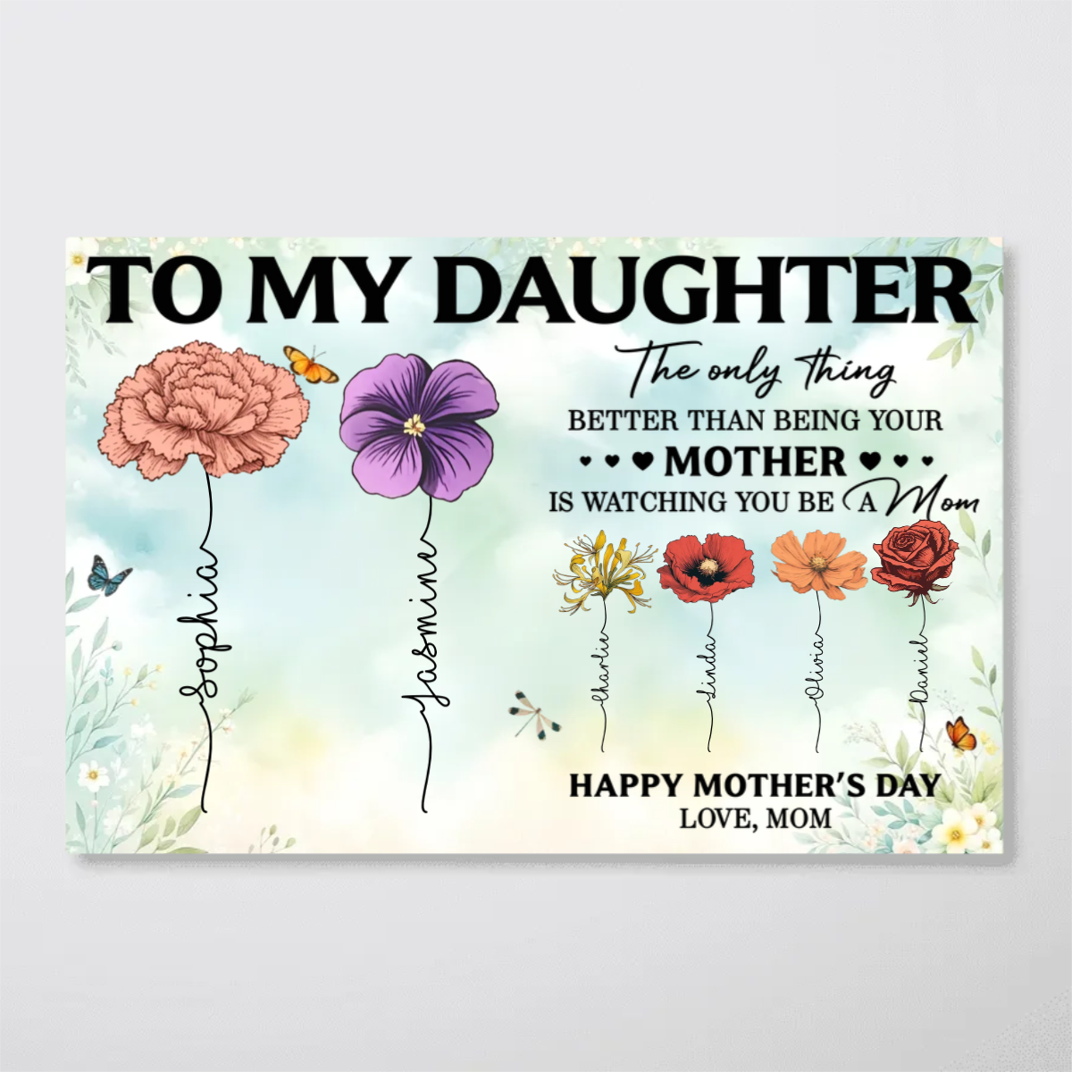 Personalized “To My Daughter” Birth Flower Poster / Canvas - Custom Names for Mother & Daughter
