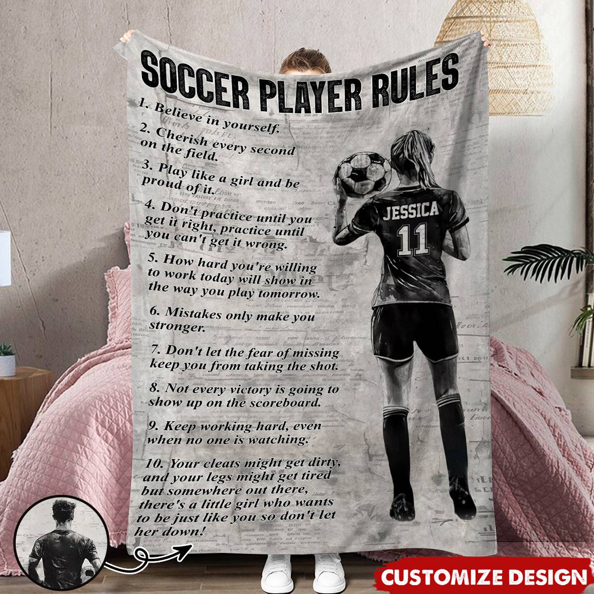 Personalized Soccer Blanket for Kids - Gift for Soccer Lovers