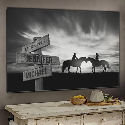 Personalized Couple Horse Horizon Poster / Canvas - Custom Names & Year