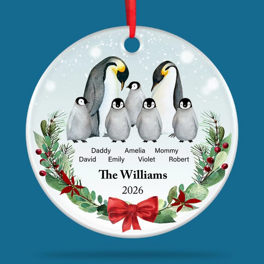 Family Penguin Personalized Ceramic Ornament - Custom Holiday Gift for Family