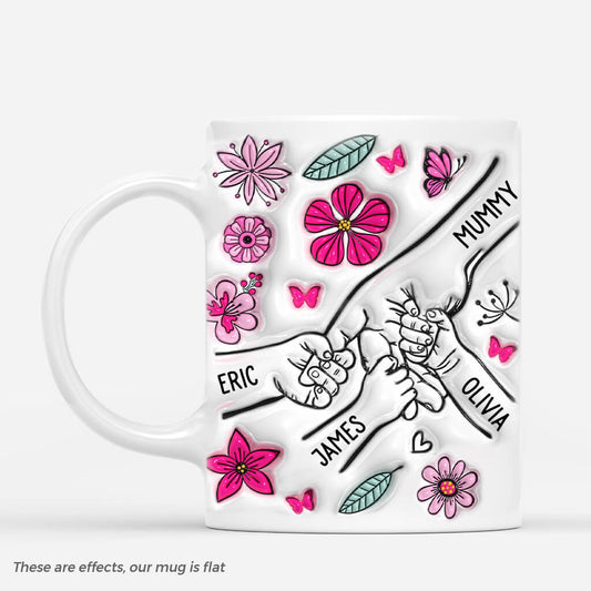 Holding Mum's Hand - Personalised Pink Flowers Mug