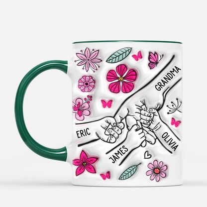 Holding Mum's Hand - Personalised Pink Flowers Mug