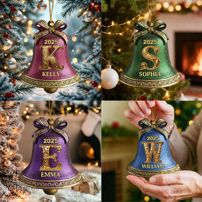 Custom Initial Gold Bell For Family - 2025 Personalized Christmas Ornament