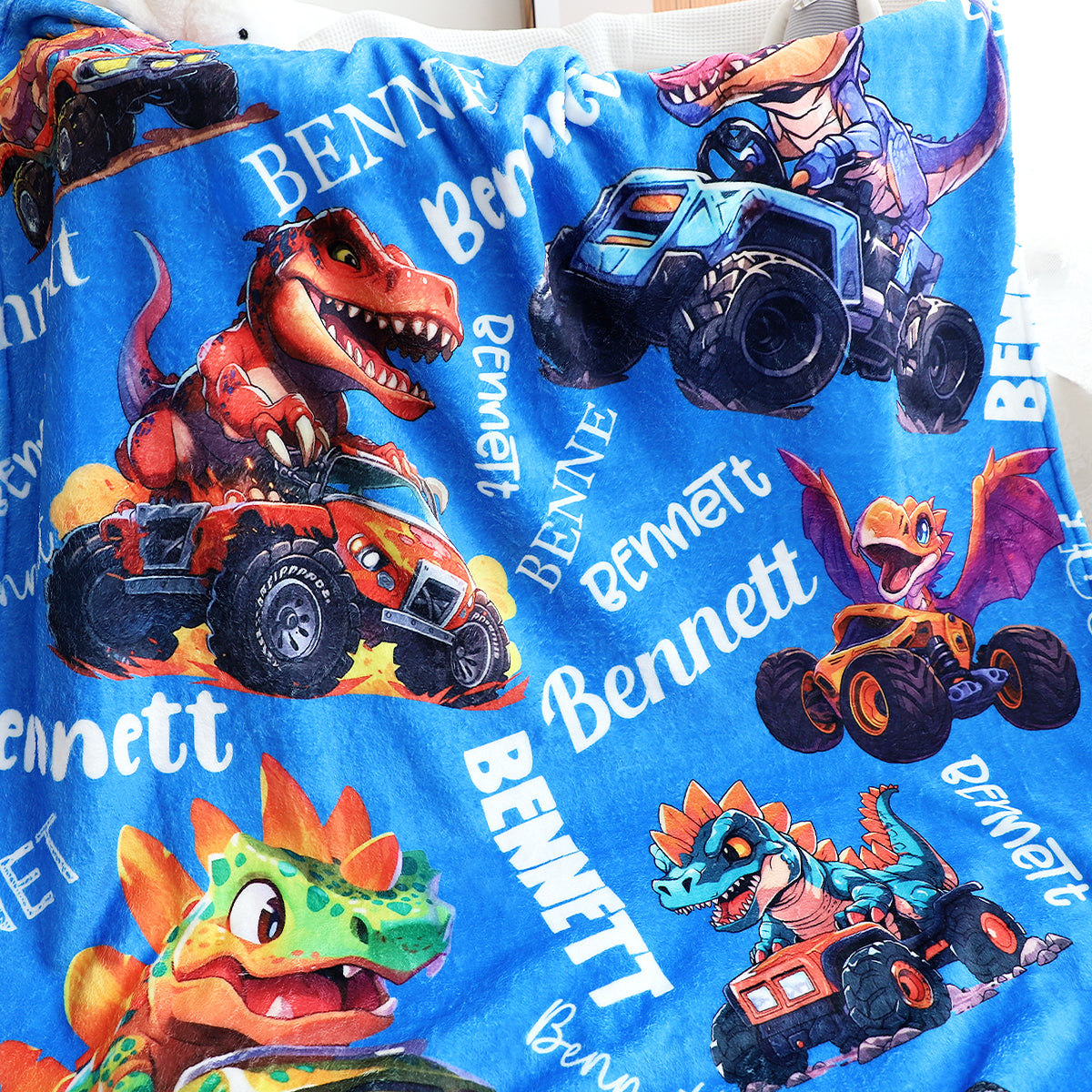 Personalized Monster Truck Dinosaur Blanket - A Gift They’ll Love