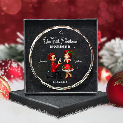 Customizable ‘Our First Christmas Engaged’ Ornament - Personalize Names & Date