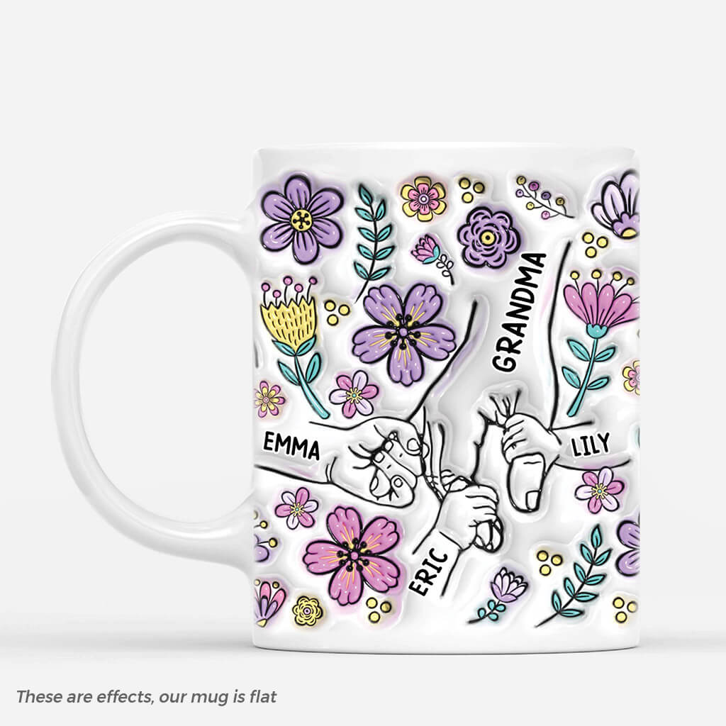 Holding Grandmas Hand - Personalised Purple Floral Mug