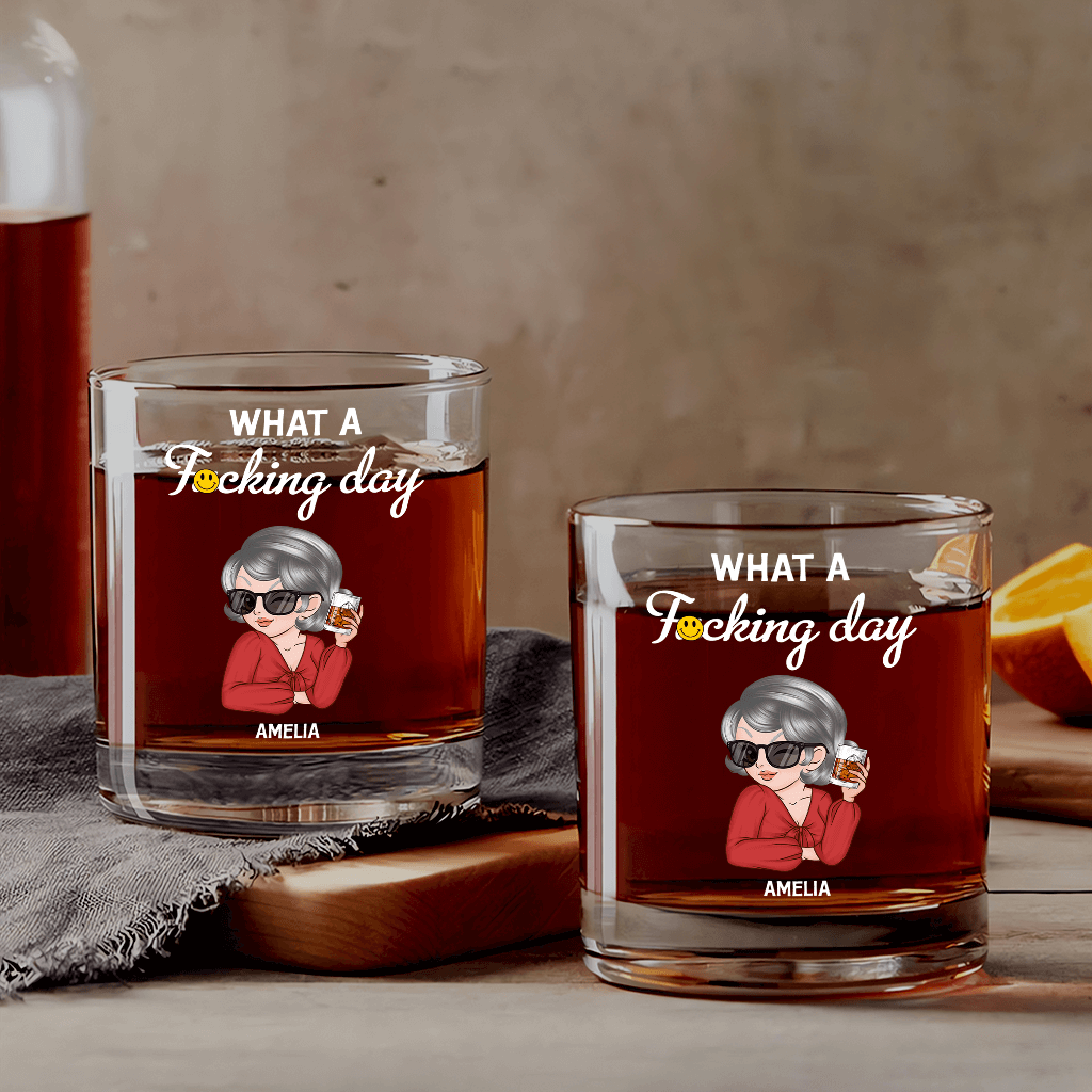 Personalised What a Fucking Day Whiskey Glass - Custom Gift For Her Retirement