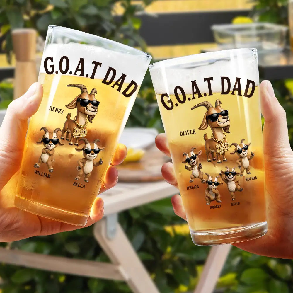 Mug material and size view - Personalized Goat Dad Beer Glass