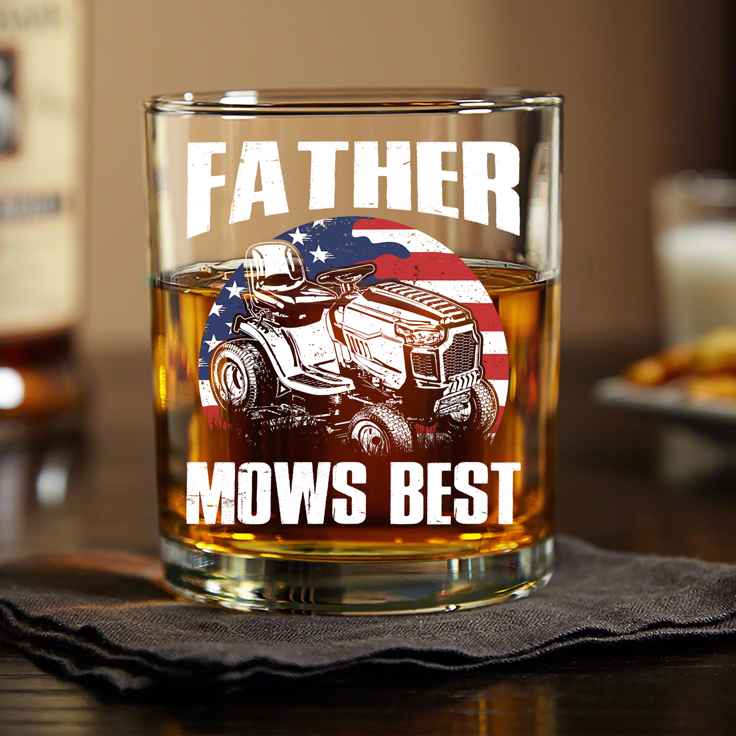 Custom Father Mows Best Retro Whiskey Glass - Father’s Day Photo Gift