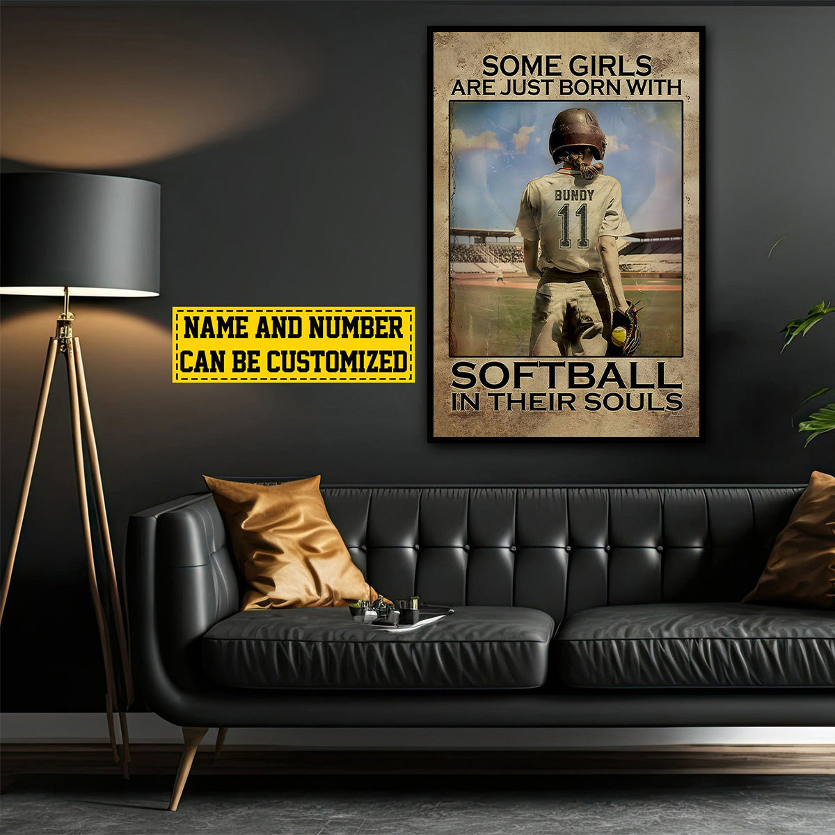 “Some Girls Are Just Born With Softball” Poster / Canvas - Personalized Gift for Softball Girls