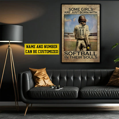 “Some Girls Are Just Born With Softball” Poster / Canvas - Personalized Gift for Softball Girls